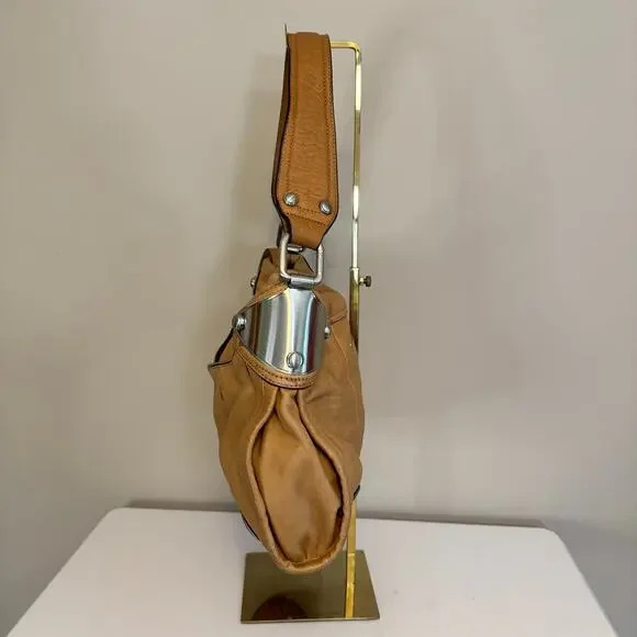 B Makowsky Leather Shoulder Bag Tan Slouchy Hobo Purse Soft Pebbled Satchel - Picture 7 of 9